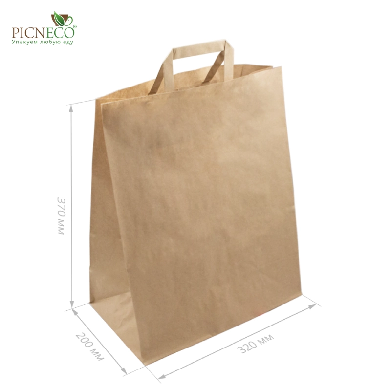 товар Бумажный крафт пакет с плоскими ручками, 320*200*370 мм KPP037